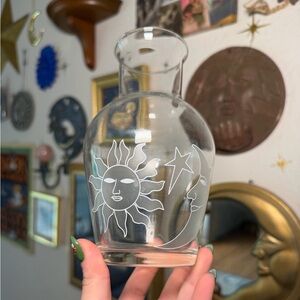 Sun and Moon Etched Glass Vase